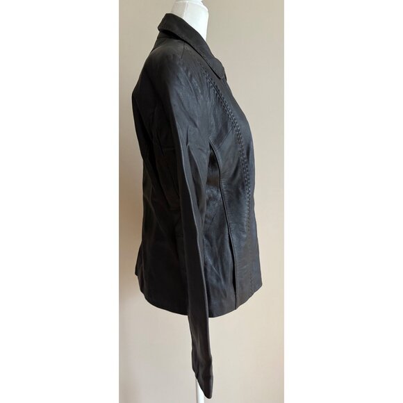 Y2K Lambskin Leather Full Zip Jacket Deep Chocolate Brown Women’s Medium - Picture 4 of 13